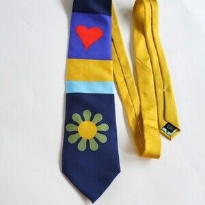 CHRIS COLEMAN "SHIRLEY TEMPLE" SILK NOVELTY TIE FLOWER STAR HEART GROOVY
